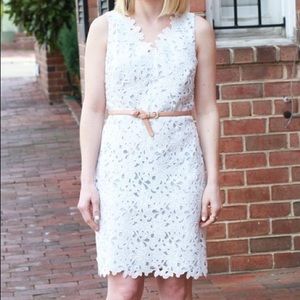 Loft White Lace Overlay V-Neck Dress